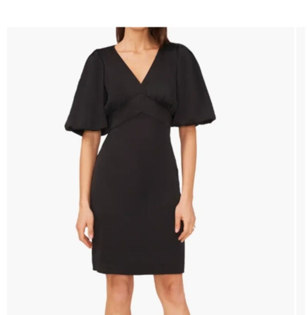 New HALOGEN Adorable PUFF Sleeve Satin Dress Size XS Black BADDIE